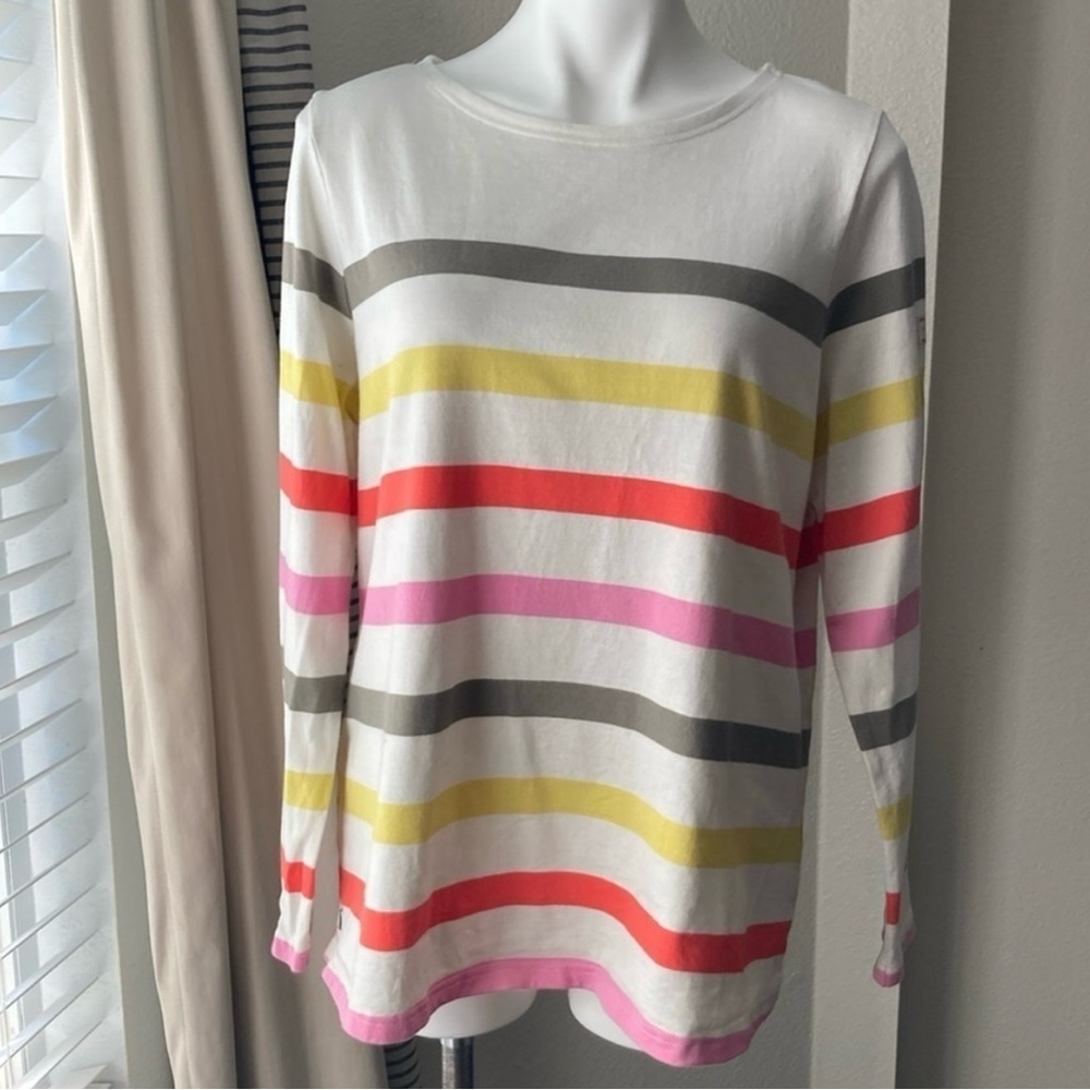 Joules Top Size 16 Harbour Stripe Colorful Cotton Long Sleeve Crewneck Beach F13